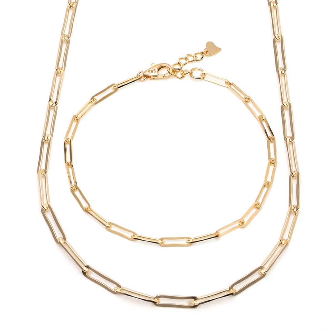 비앤비골드 14K 심플 레이어드 1mm 클립체인 주얼리세트 (목걸이+팔찌) IRS29839_이미지