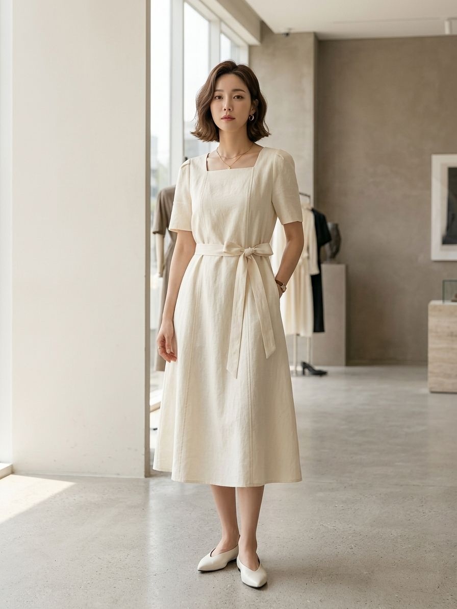 잇미샤 임박상품 스퀘어넥 벨티드 원피스 ITP5YOP860Q_이미지