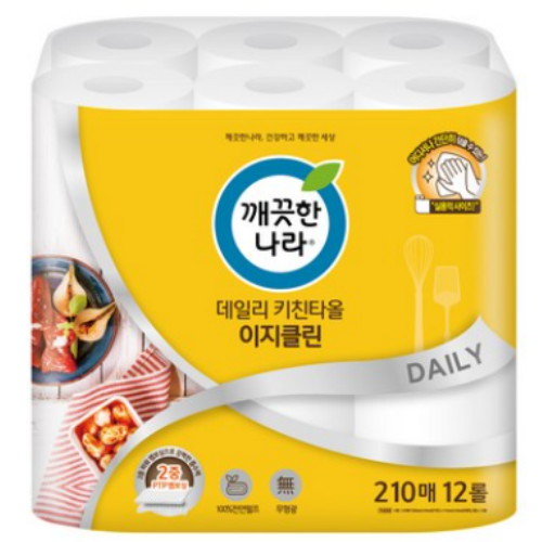 깨끗한나라 ㅤ데일리 키친타올 이지클린 210매 (12롤) *3팩_이미지