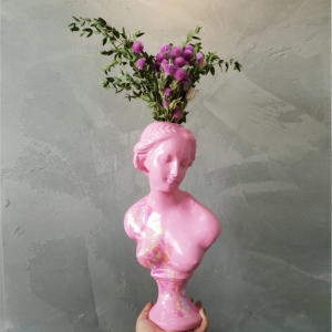 모리아트 유리조각 아트 중형 비너스여인 석고상화분 리본2