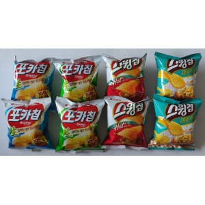 오리온 미니 스낵 8팩 포카칩 오리지널 어니언맛 스윙칩 볶음고추장맛 갈릭디핑소스맛_이미지