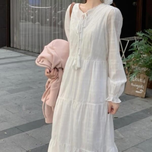 디작소 기타 여성 봄 데일리 우니 브이 자수 캉캉 롱 원피스 32643343