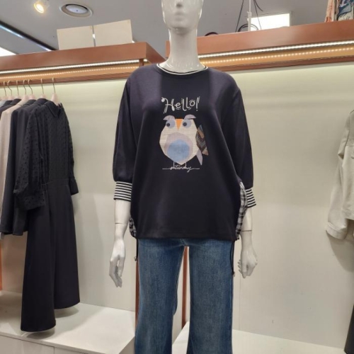 HC04 부엉이 패턴 칠부 롱 티셔츠 S241BTS3Z3