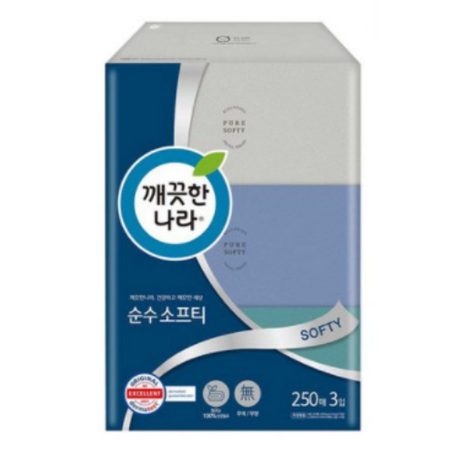 깨끗한나라 순수 소프티 미용티슈 250매 (3입) (8팩(24입))_이미지
