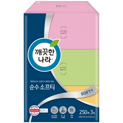 깨끗한나라 순수 소프티 미용티슈 250매 (3입) (8팩(24입))_이미지