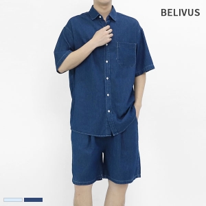  빌리버스 남성 셋업 BWWT019 여름 반팔 데님 남방 밴딩 반