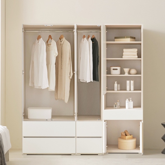 홈인홈 닷츠 PET무광 모듈러 2단서랍 화장대 옷장 세트 1800_이미지