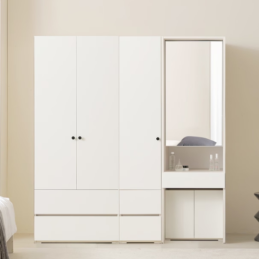 홈인홈 닷츠 PET무광 모듈러 2단서랍 화장대 옷장 세트 1800