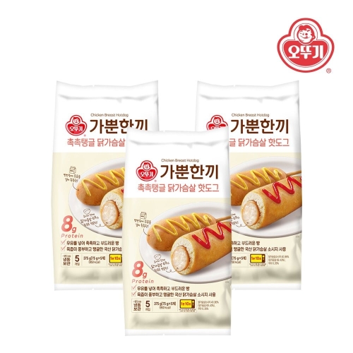 오뚜기 가뿐한끼 촉촉탱글 닭가슴살 핫도그 375g (3개)_이미지