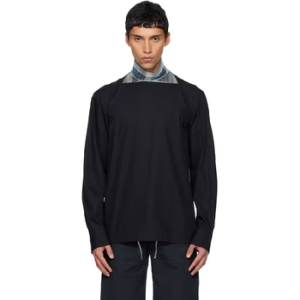 드리스반노튼 블랙 보트넥 코튼 셔츠 252358M192017