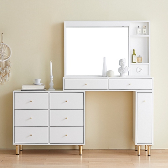 에넥스 골드라벨 3단6칸서랍 LED조명거울 확장형 화장대 1000_이미지
