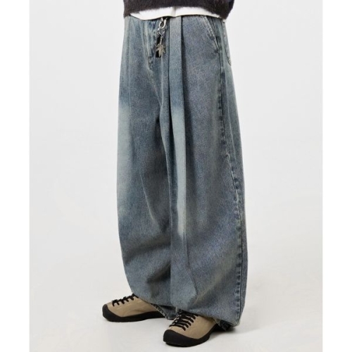 소나무인더스트리 디미트리블랙 어드저스트 투턱 와이드 슬랙스_데님 더스트 인디고 7981394