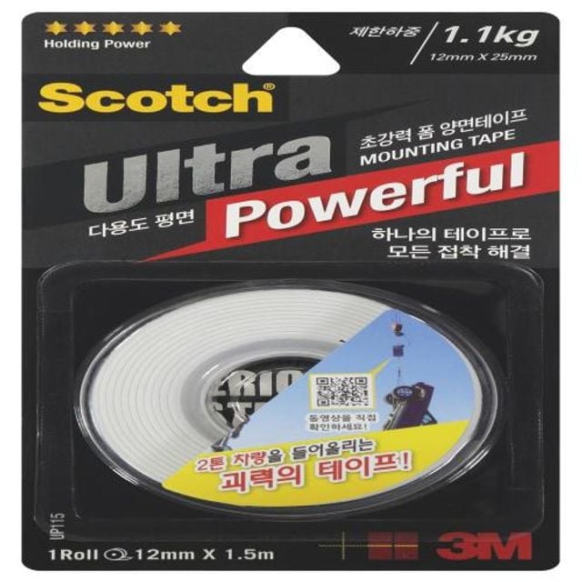 3M 생활용품 초강력 다용도 폼 양면테이프 UP115 1.1mm x 12mm x 1.5m WT300659131 1EA